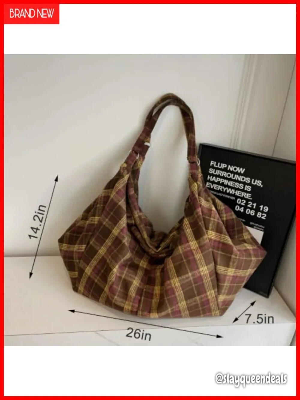 Plaid Woolen Hobo Shoulder Bag Large Capacity
